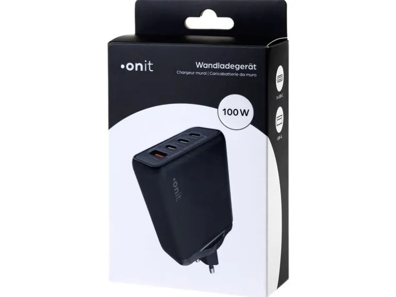 onit USB-Wandladegerät Quad 3C1A 100 W GaN Schwarz