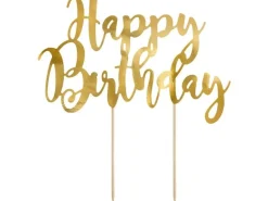 Partydeco Kuchen-Topper Happy Birthday 1 Stück, Gold