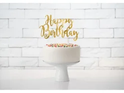 Partydeco Kuchen-Topper Happy Birthday 1 Stück, Gold