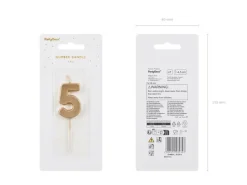Partydeco PartyDeco Geburtstagskerze Ziffer 5 Gold 1 Stück