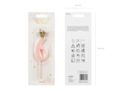 Partydeco PartyDeco Geburtstagskerze Ziffer 6 Hellrosa 1 Stück