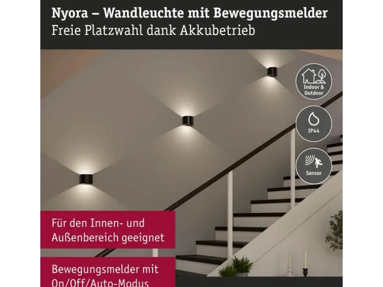 Paulmann Akkuwandleuchte Nyora IP44, Schwarz