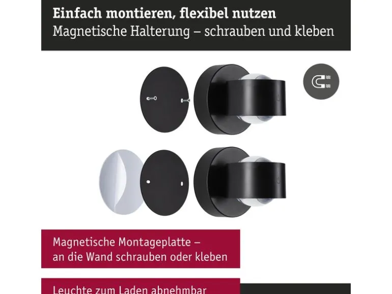 Paulmann LED Akkuwandleuchte Zorik 2700K dimmbar Schwarz