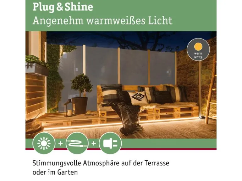 Paulmann LED-Stripe Plug & Shine Smooth, 3000K, 10m, Weiss