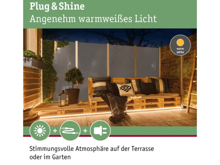 Paulmann LED-Stripe Plug & Shine Smooth, 3000K, 10m, Weiss