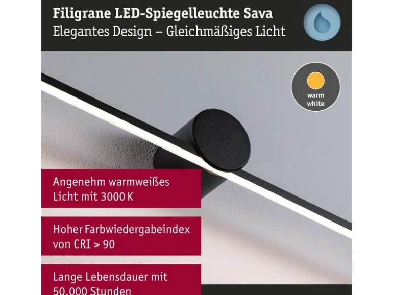 Paulmann Spiegelleuchte LED Sava 13.5W Schwarz