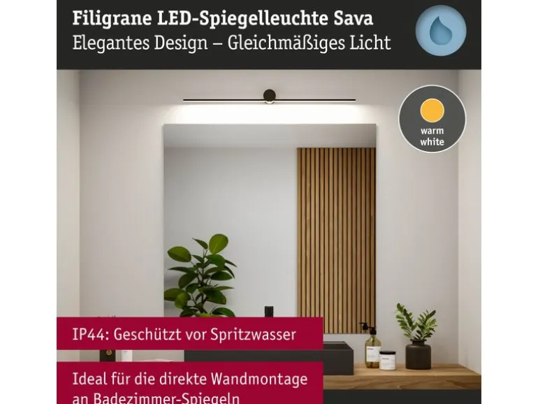 Paulmann Spiegelleuchte LED Sava 7.5W Schwarz