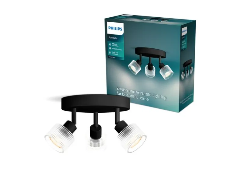 Philips Horen Aufbauspot 3x rund ohne Leuchtmittel GU10, schwarz