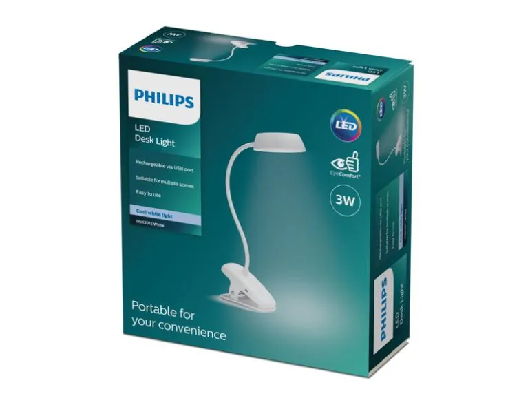 Philips LED Schreibtischleuchte Donutclip, 2.3W, 4000K, USB, weiss
