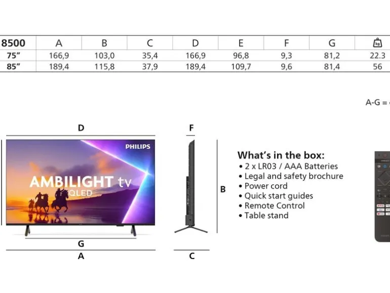 Philips TV 85PUS8500/12 85" 4K Ambilight TV, 2025