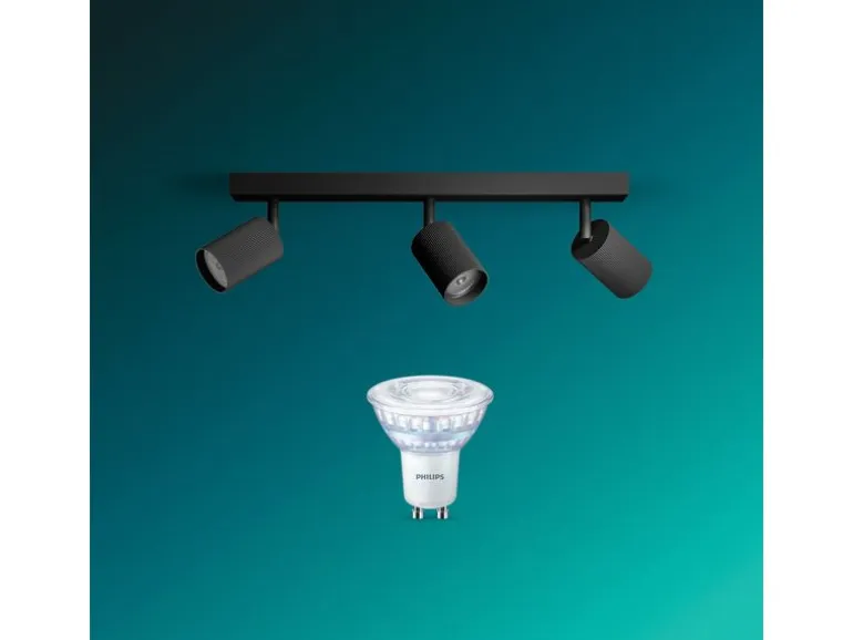 Philips Wyatt Aufbauspot 3er Balken ohne Leuchtmittel schwarz