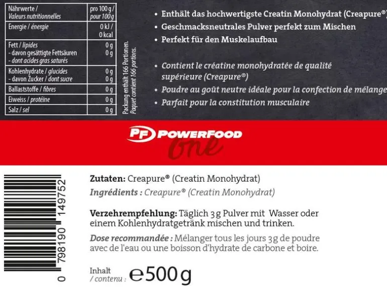 PowerFood Pulver One – Creatine Powder Neutral 500 g