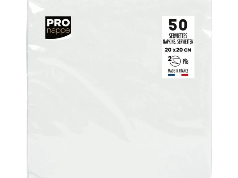 PRO nappe Papierservietten 20 cm x 20 cm, 50 Stück, Weiss