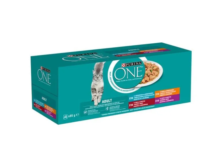 Purina ONE Nassfutter Adult Huhn, Hochseefisch, Rind & Lamm, 40 x 85 g
