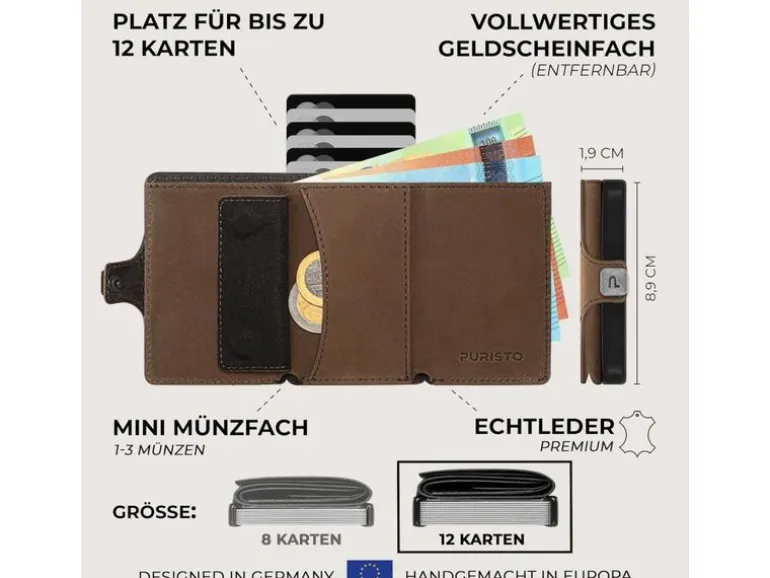 Puristo 11er Magnet Slim Vintage Leder Braun 12 Karten