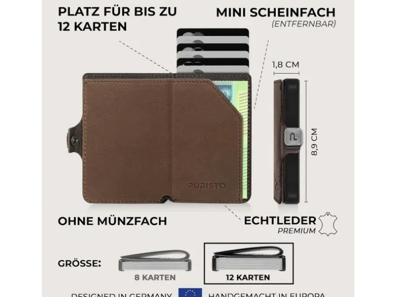 Puristo KLIK MINIMAL ohne Münzfach, Vintage Braun