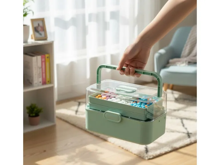 relaxdays Aufklappbare Medizinbox aus Kunststoff Grün