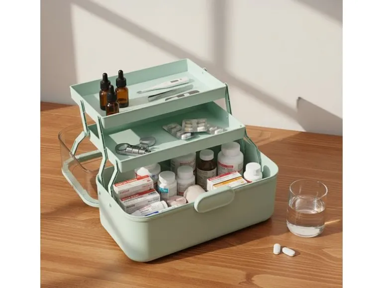 relaxdays Aufklappbare Medizinbox aus Kunststoff Grün
