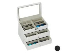 relaxdays Brillenbox Kunstleder Weiss Glas 18 Brillen