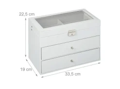 relaxdays Brillenbox Kunstleder Weiss Glas 18 Brillen