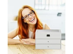 relaxdays Brillenbox Kunstleder Weiss Glas 18 Brillen