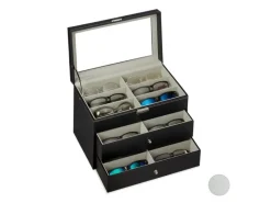 relaxdays Brillenbox Kunstleder Glas Samt Schwarz Transparent