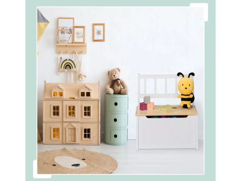 relaxdays Kindersitzbank Weiss; Hellbraun