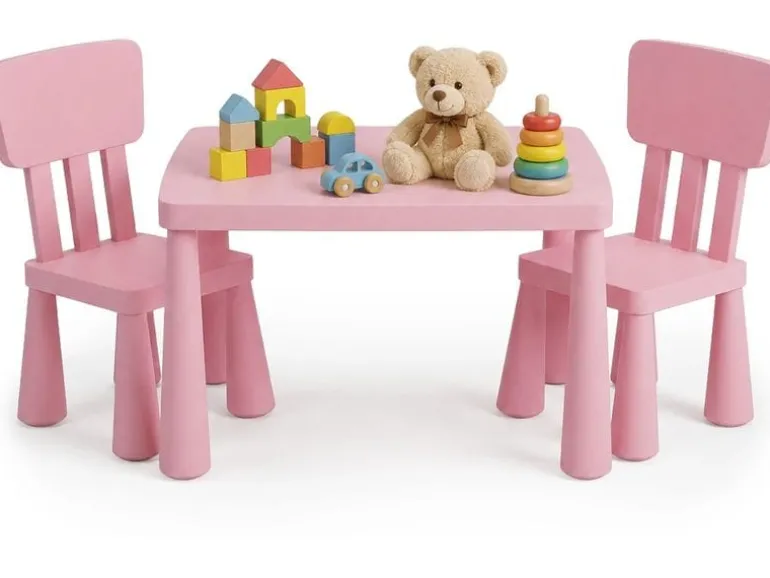relaxdays Kindersitzgruppe 3-teilig, Kunstoff, Rosa