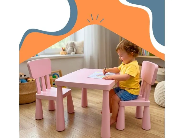 relaxdays Kindersitzgruppe 3-teilig, Kunstoff, Rosa