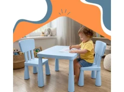 relaxdays Kindersitzgruppe 3-teilig, Kunstoff, Blau