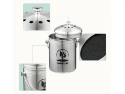 relaxdays Komposteimer mit Geruchsfilter 5 l, Schwarz/Silber