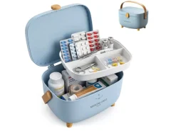relaxdays Medizinbox aus Kunststoff Hellblau/Hellbraun 18 x 28 x 20 cm