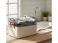 relaxdays Medizinbox aus Kunststoff Transparent/Weiss 24 x 33 x 22 cm