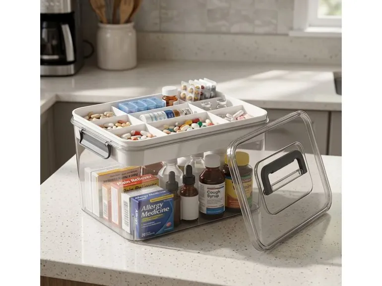 relaxdays Medizinbox aus Kunststoff Transparent