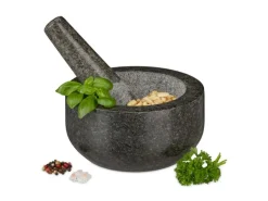 relaxdays Mörser mit Stössel 16 cm, Granit