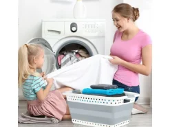 relaxdays Wäschekorb 37 l, Grau/Weiss
