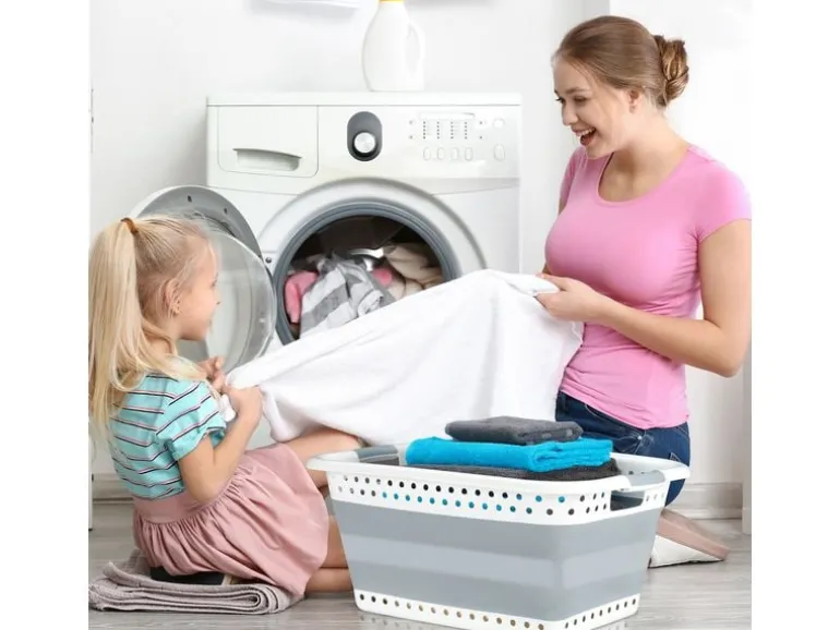 relaxdays Wäschekorb 37 l, Grau/Weiss