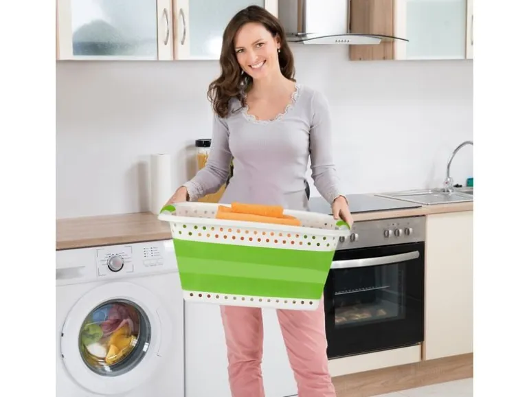 relaxdays Wäschekorb 37 l, Grau/Weiss