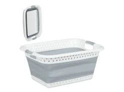 relaxdays Wäschekorb 37 l, Grau/Weiss
