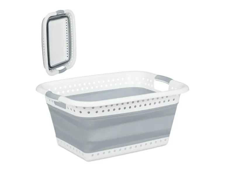relaxdays Wäschekorb 37 l, Grau/Weiss
