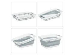 relaxdays Wäschekorb 37 l, Grau/Weiss