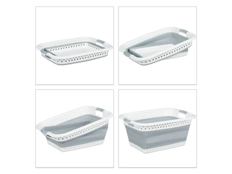 relaxdays Wäschekorb 37 l, Grau/Weiss