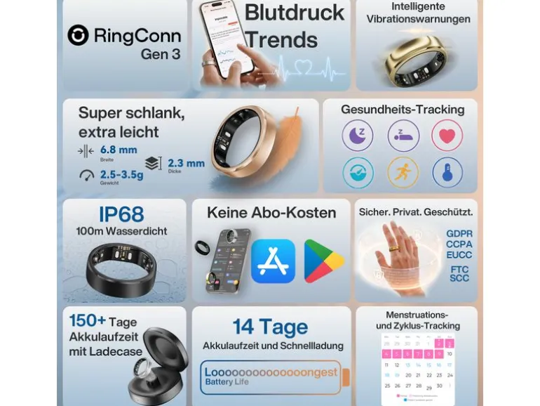 RingConn Smart Ring Gen3, Gr.8 Rose Gold/Brushed Rose Gold