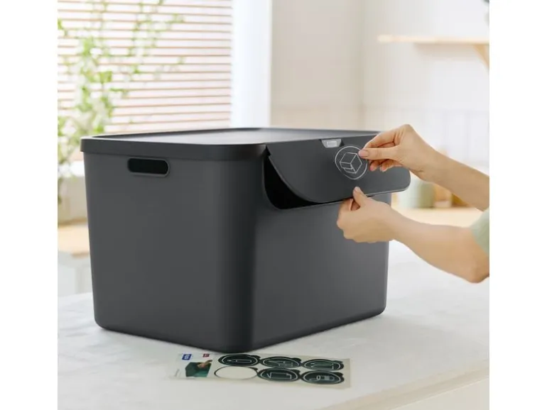 Rotho Recyclingbehälter ALBULA 3 tlg. 105 l, Blau/Anthrazit