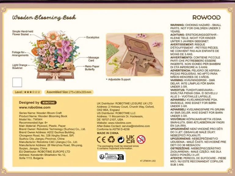Rowood Bausatz Wooden Blooming Book 3D-Holzpuzzle Diorama 522 Teile
