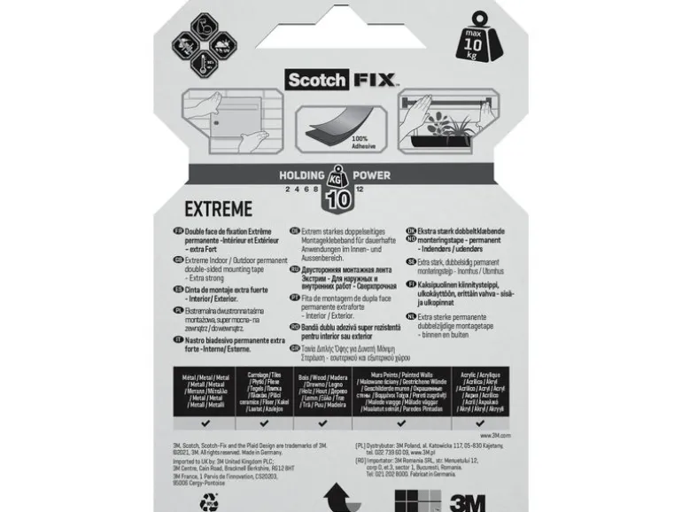 Scotch Doppelseitiges Klebeband Fix Extreme 19 mm x 1.5 m, Weiss