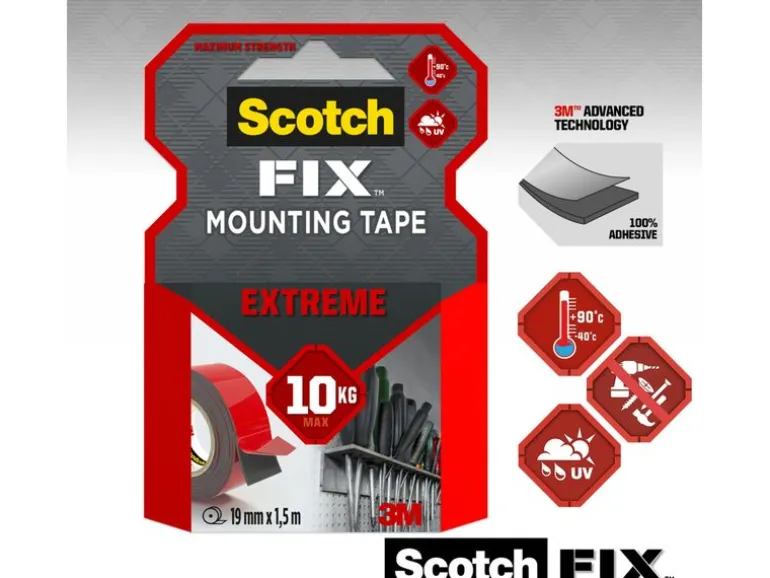 Scotch Doppelseitiges Klebeband Fix Extreme 19 mm x 1.5 m, Weiss