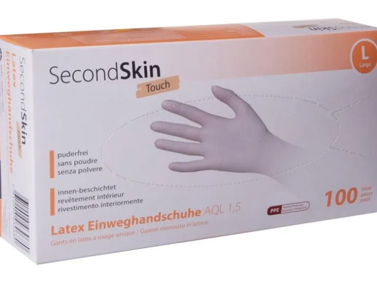 SecondSkin Einweghandschuh Latex Touch L, Beige, 100 Stück