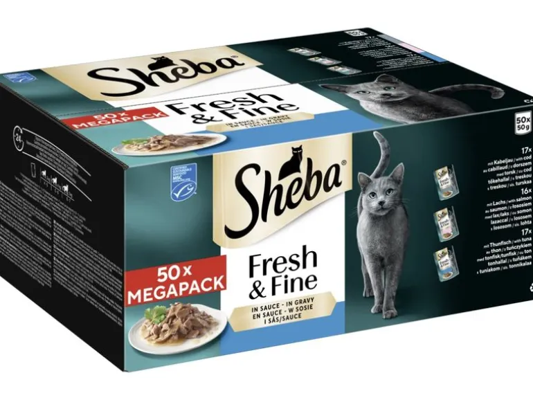 Sheba Nassfutter Sauce mit Kabeljau, Lachs und Thunfisch, 50 x 50g