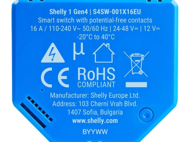 Shelly WLAN-Schaltaktor Plus 1 Gen4 WiFi-Switch Blau, 16 A